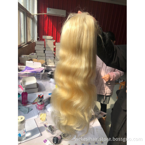 Color blonde 613 full lace wig vendors , virgin hair wigs , natural 10A HD blonde 613 virgin glueless human hair full lace wigs